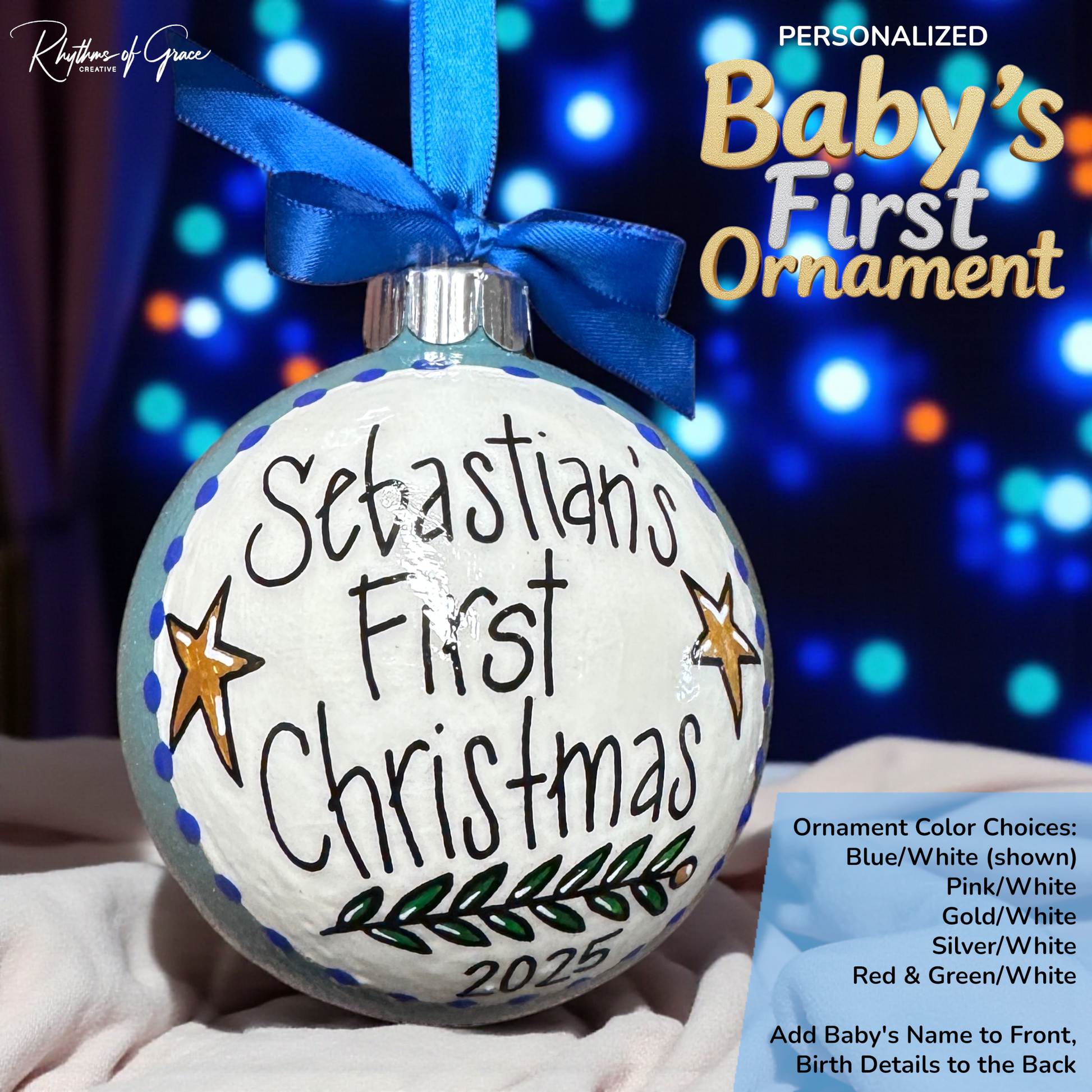 Baby’s First Christmas Ornament | Personalized Keepsake Bauble 2025 | Hand-Painted Sparkly Holiday Decoration