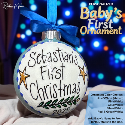 Baby’s First Christmas Ornament | Personalized Keepsake Bauble 2025 | Hand-Painted Sparkly Holiday Decoration