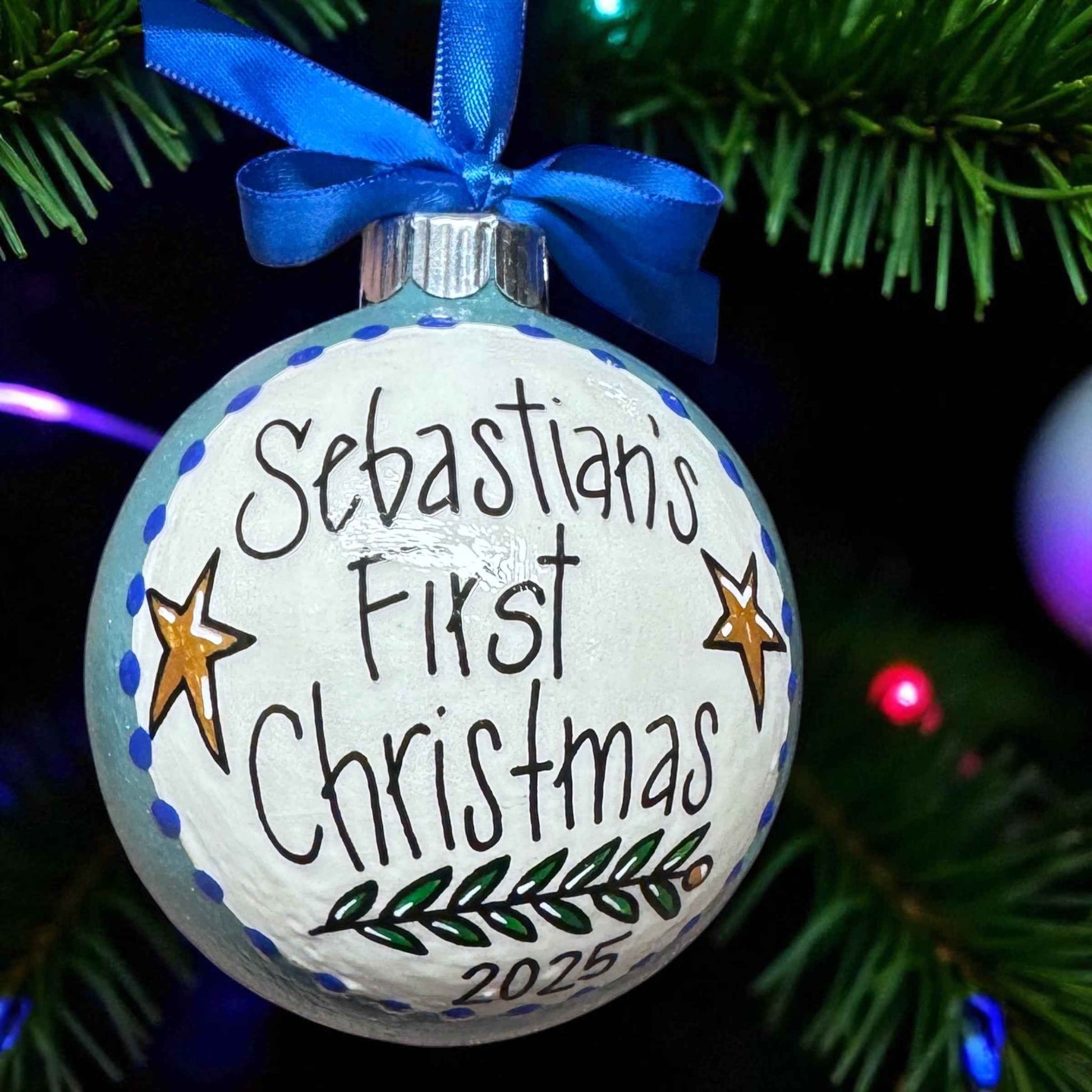 Baby’s First Christmas Ornament | Personalized Keepsake Bauble 2025 | Hand-Painted Sparkly Holiday Decoration