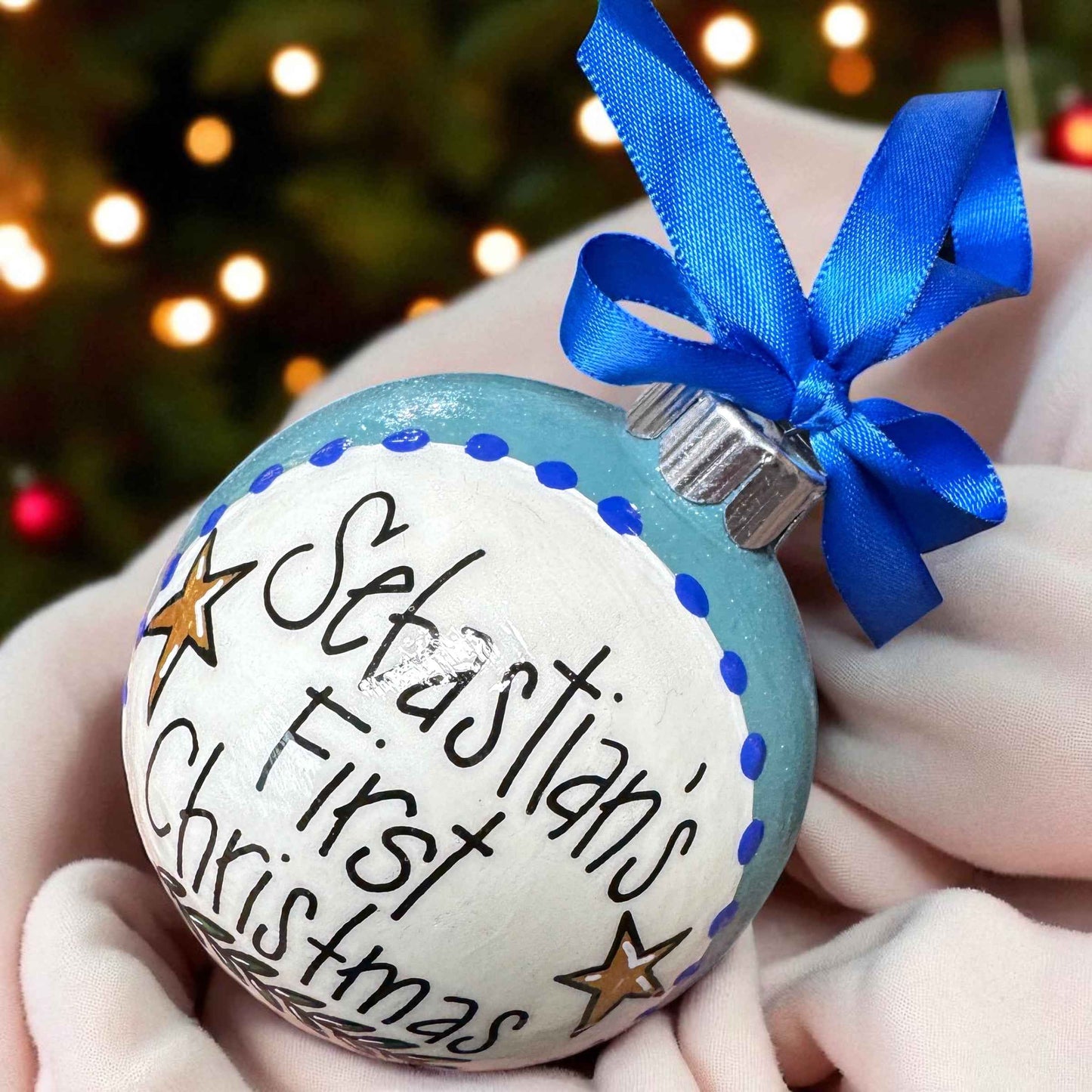 Baby’s First Christmas Ornament | Personalized Keepsake Bauble 2025 | Hand-Painted Sparkly Holiday Decoration