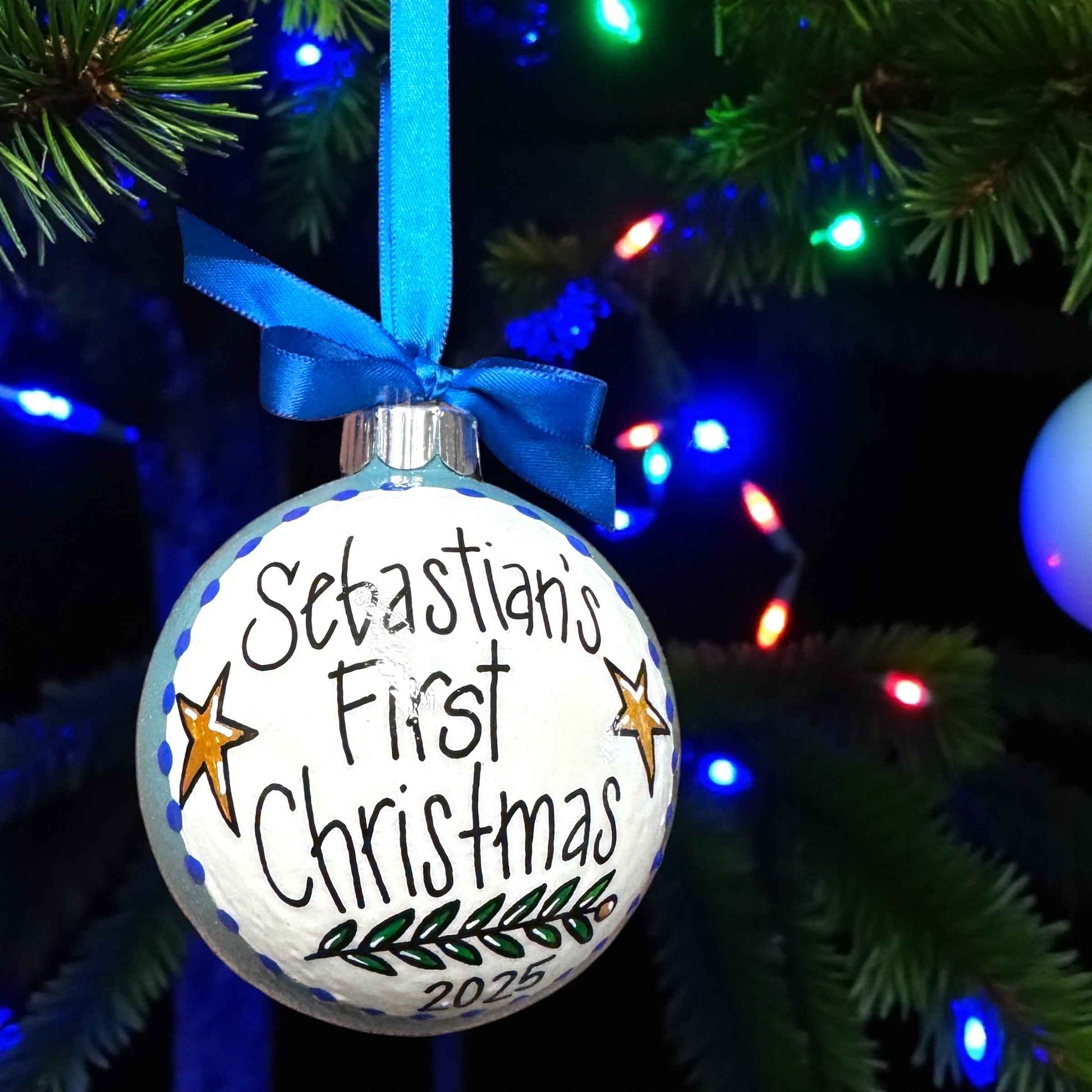 Baby’s First Christmas Ornament | Personalized Keepsake Bauble 2025 | Hand-Painted Sparkly Holiday Decoration