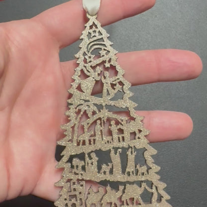 Illuminate Christmas Spirit: Handmade Laser Cut Jesus Story Tree Ornament! Sparkly Glitter Gold Holiday Gift