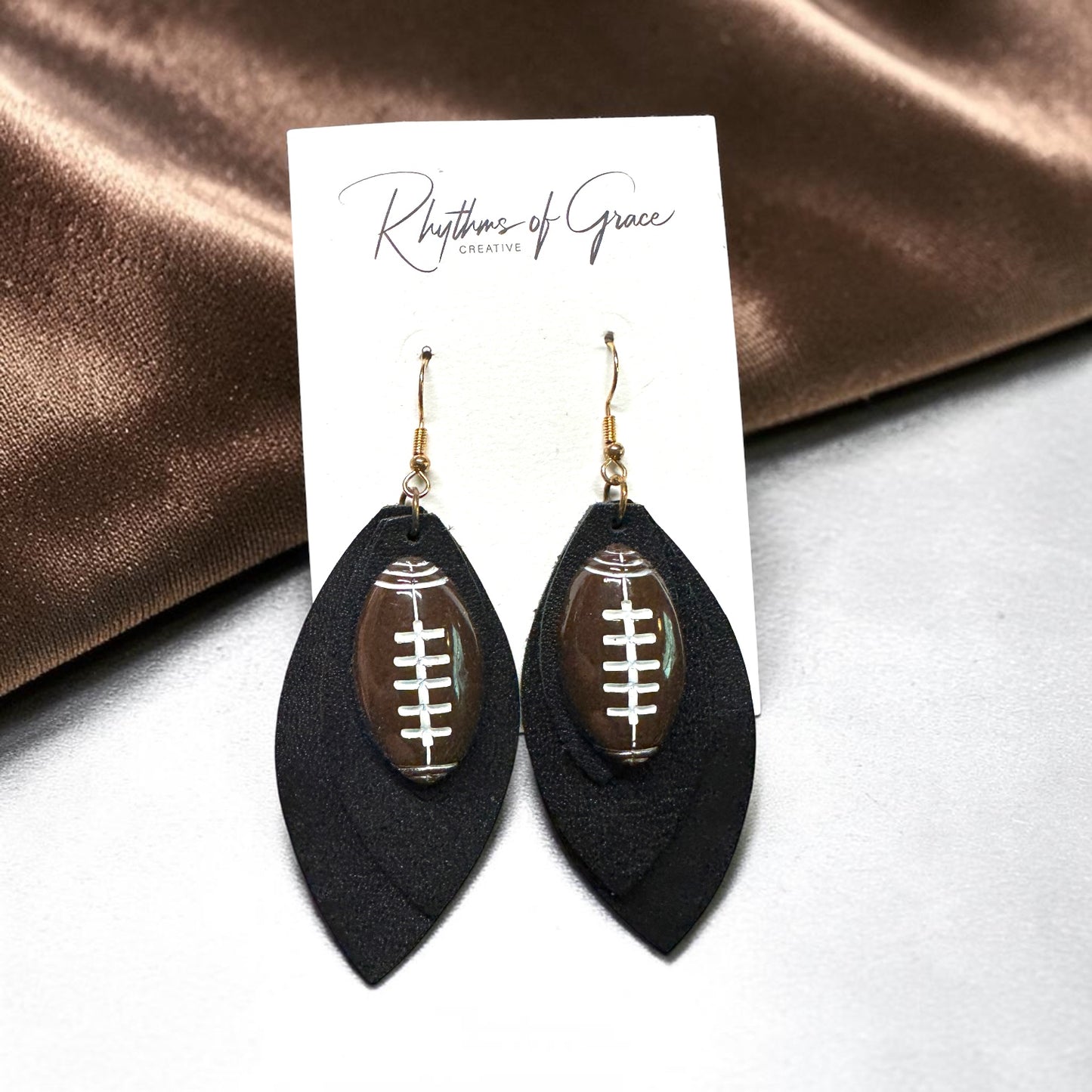 Black Layered Football Charm Earrings