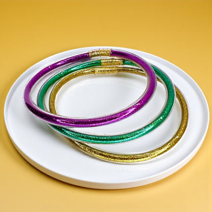 Sparkle & Shine: Handcrafted Mardi Gras Bangle Bracelets!✨