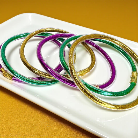 Sparkle & Shine: Handcrafted Mardi Gras Bangle Bracelets!✨