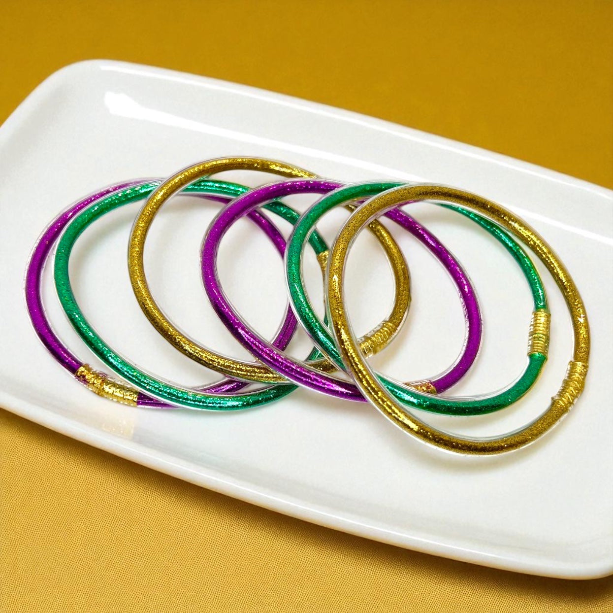 Sparkle & Shine: Handcrafted Mardi Gras Bangle Bracelets!✨