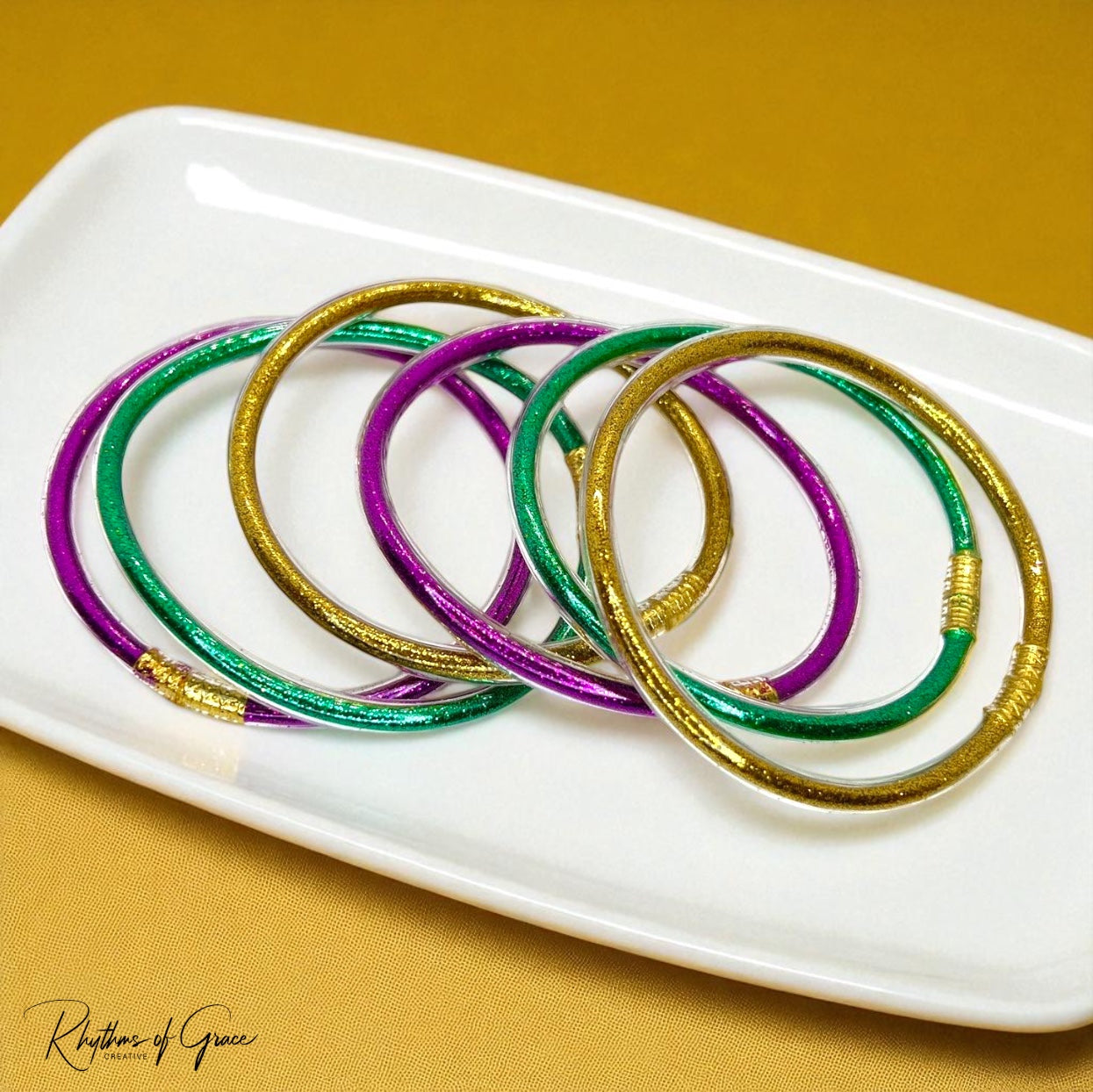 Sparkle & Shine: Handcrafted Mardi Gras Bangle Bracelets!✨