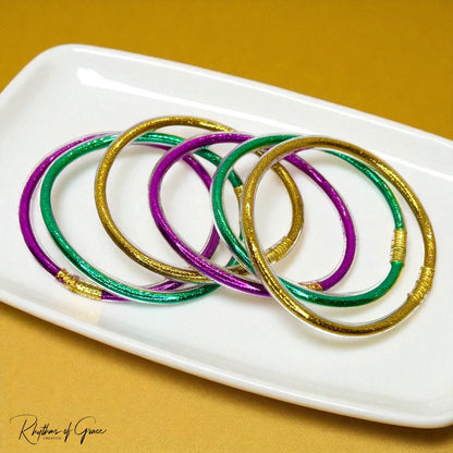 Sparkle & Shine: Handcrafted Mardi Gras Bangle Bracelets!✨