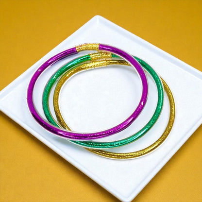 Sparkle & Shine: Handcrafted Mardi Gras Bangle Bracelets!✨