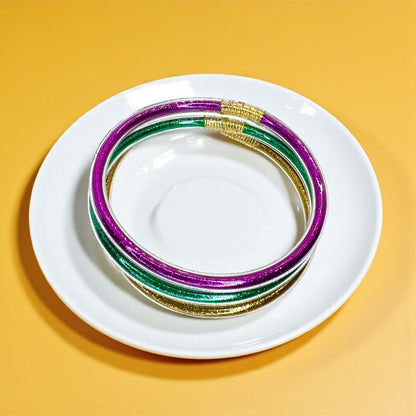 Sparkle & Shine: Handcrafted Mardi Gras Bangle Bracelets!✨