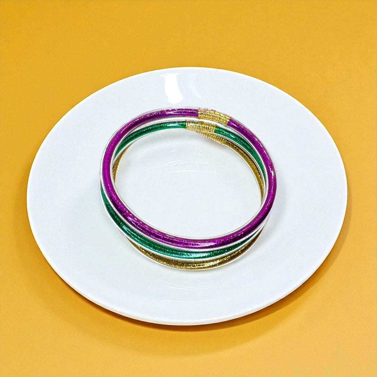 Sparkle & Shine: Handcrafted Mardi Gras Bangle Bracelets!✨