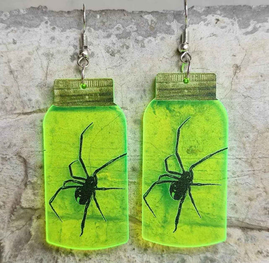 Creepin’ It Cute – Jar Spider Halloween Earrings🕷️