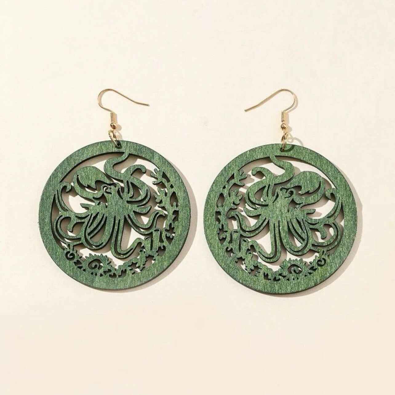 Catch the Waves: Handmade Green Octopus Earrings