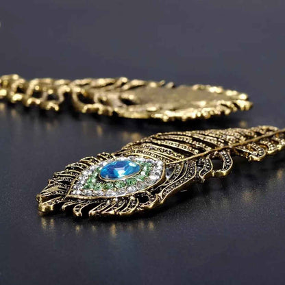 Feathered Sparkle: Stunning Peacock Dangle Earrings – Flutter into Style!