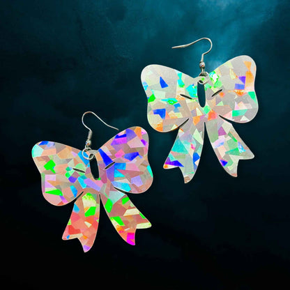 Sparkle & Spook: Holographic Bow Earrings for a Stunning Glam!