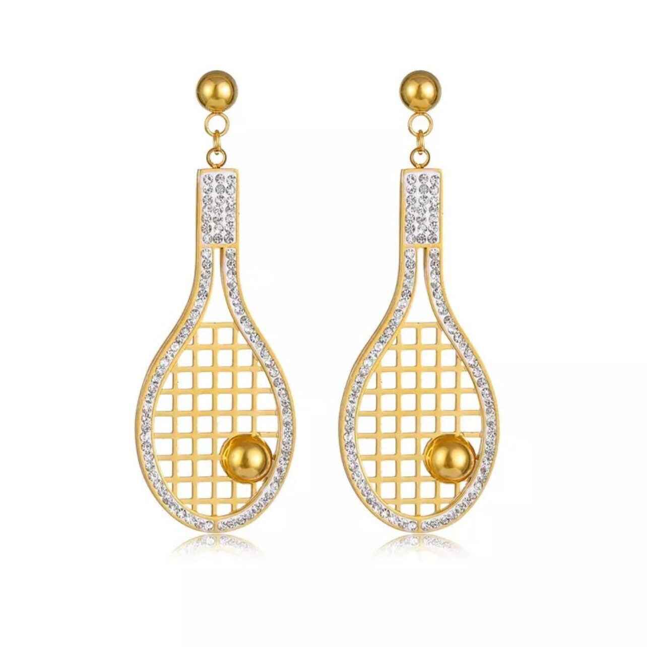 Dazzling Rhinestone Dangle Tennis Earrings – Score Your Style! 🎾