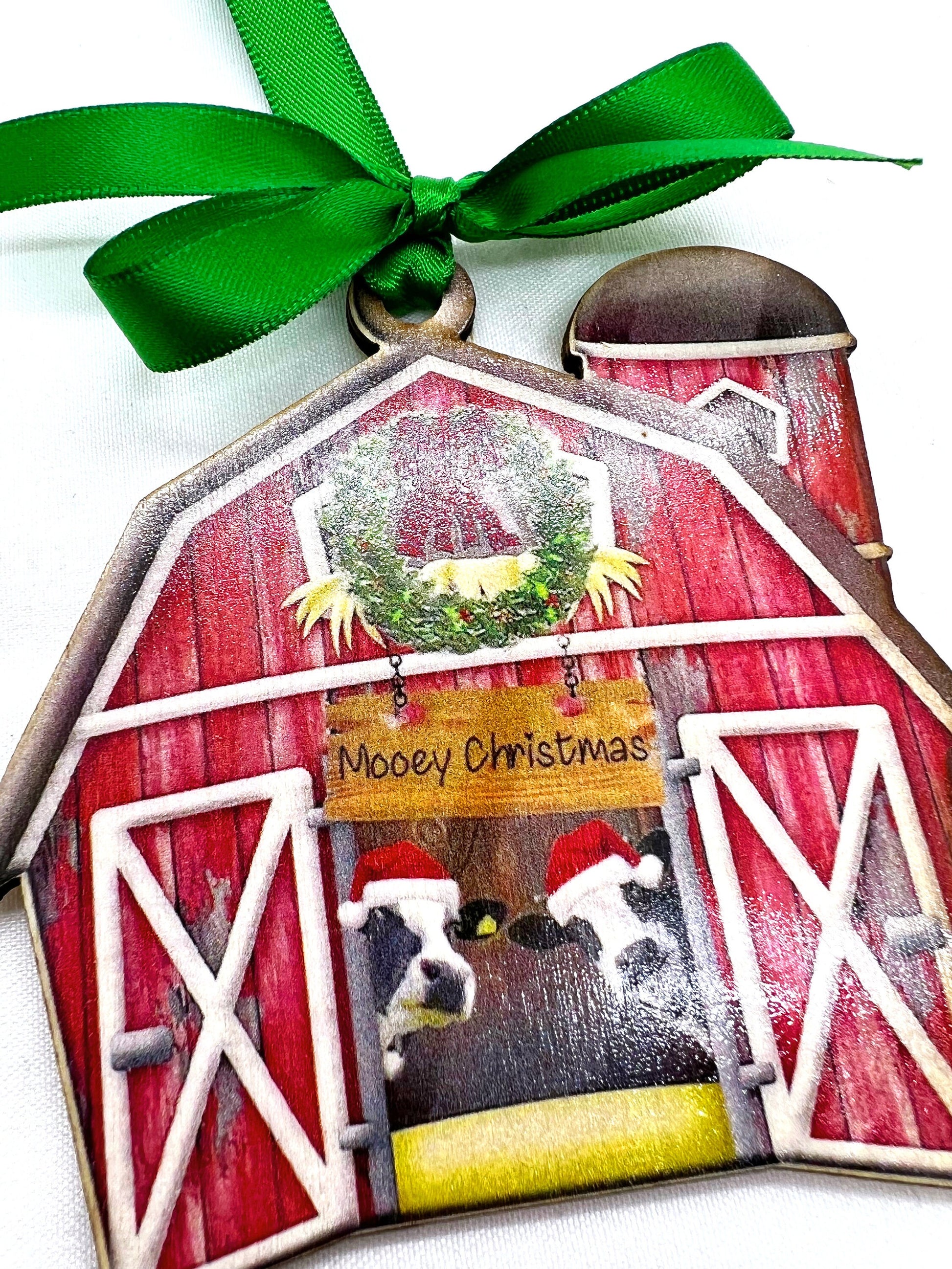 Red Barn Ornament - Farm Ornament, Christmas Ornament, Holiday Ornament, Farmer Gift, Mooey Christmas, Red Barn, Cow Ornament, Sublimation - Rhythms of Grace Creative
