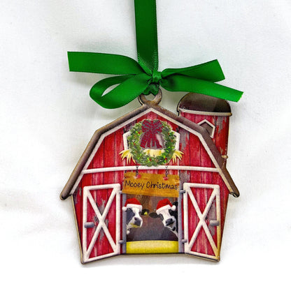 Red Barn Ornament - Farm Ornament, Christmas Ornament, Holiday Ornament, Farmer Gift, Mooey Christmas, Red Barn, Cow Ornament, Sublimation - Rhythms of Grace Creative