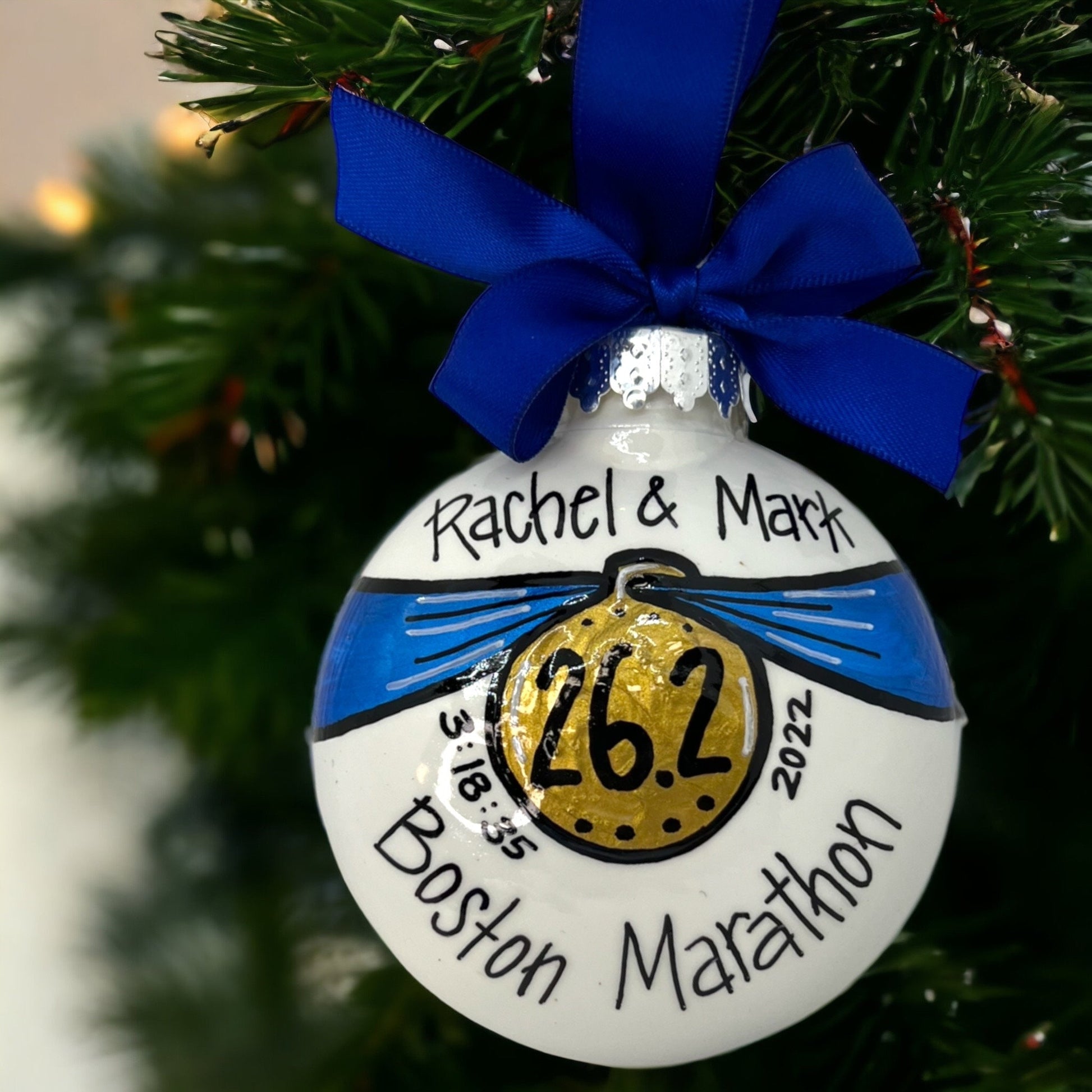 Custom Race Ornament - Marathon Ornament, Triathlon Ornament, Christmas Ornament, Holiday Ornament, Runner Ornament, Running Club, 5K, Race - Rhythms of Grace Creative