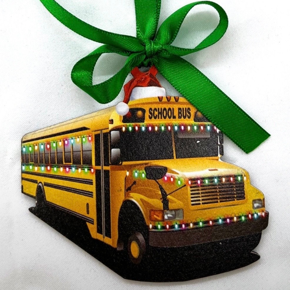Christmas Sublimation Ornament: Yellow School Bus - Rhythms of Grace Creative