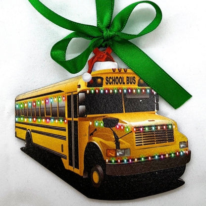 Christmas Sublimation Ornament: Yellow School Bus - Rhythms of Grace Creative