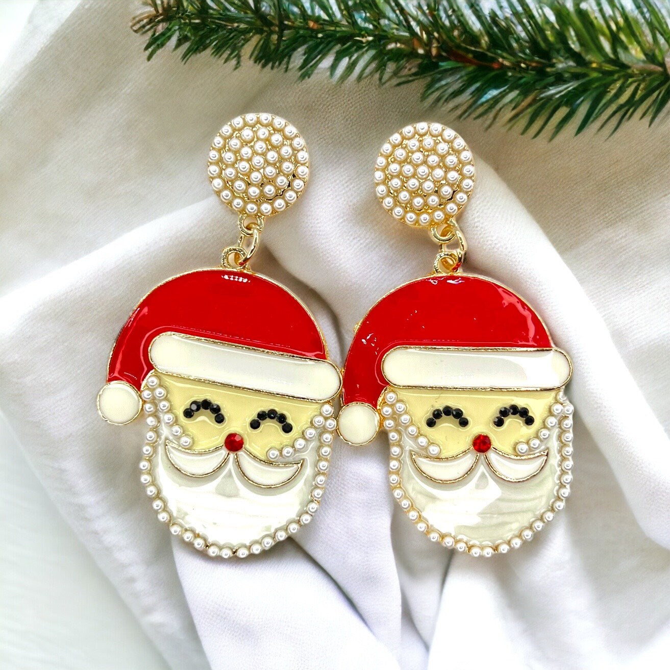 Santa Earrings - Santa Claus, Christmas Earrings, Rhinestone Santa, Christmas Jewelry, Black Santa, Christmas Jewelry, Handmade Earrings - Rhythms of Grace Creative