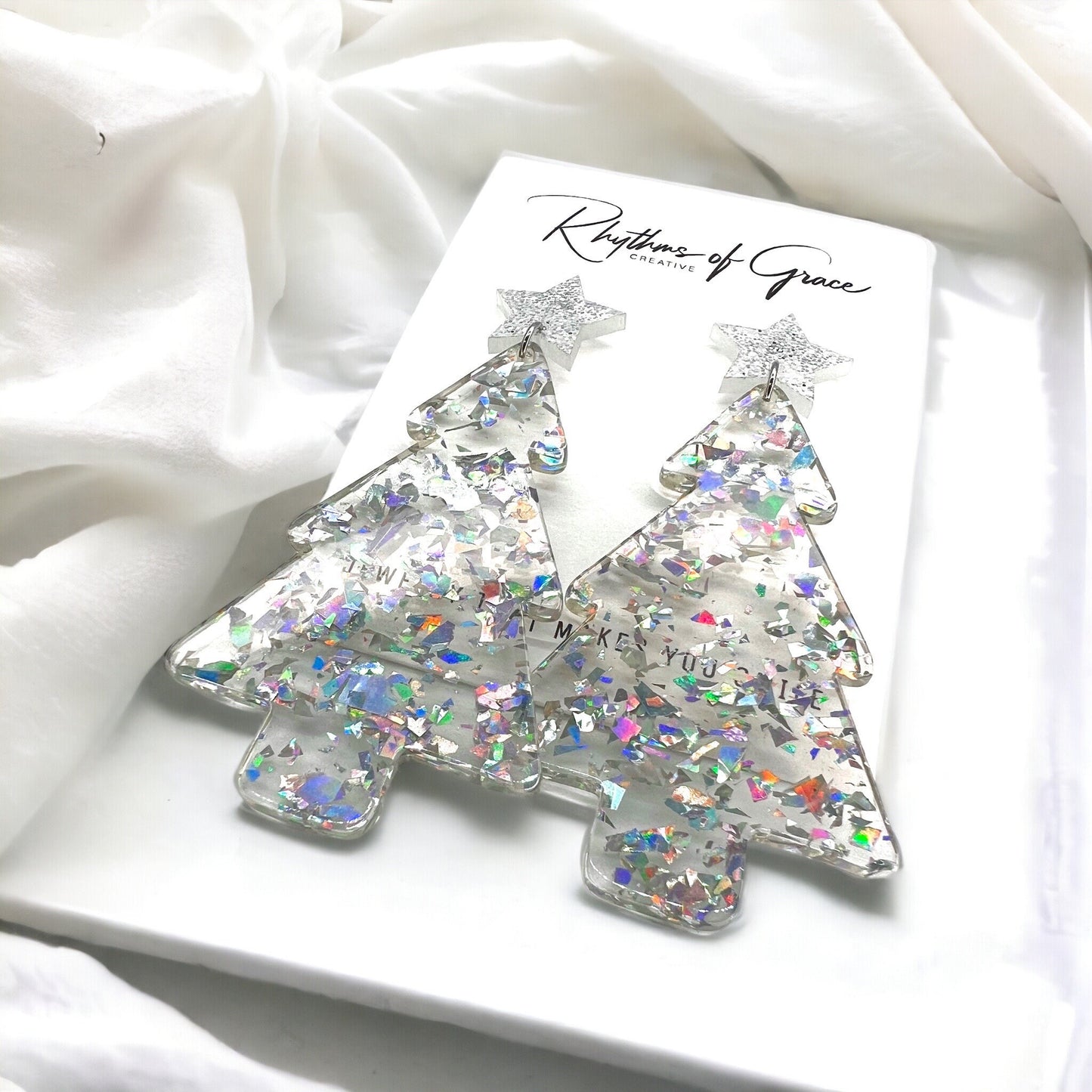 Christmas Tree Earrings - Christmas Earrings, Rhinestone Christmas, Christmas Jewelry, Christmas Jewelry, Handmade Earrings, Glitter Trees - Rhythms of Grace Creative