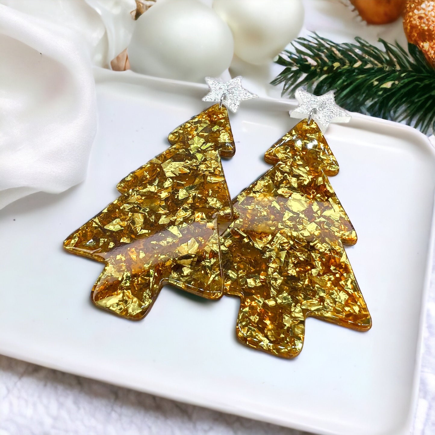 Christmas Tree Earrings - Christmas Earrings, Rhinestone Christmas, Christmas Jewelry, Christmas Jewelry, Handmade Earrings, Glitter Trees - Rhythms of Grace Creative