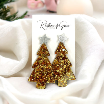 Christmas Tree Earrings - Christmas Earrings, Rhinestone Christmas, Christmas Jewelry, Christmas Jewelry, Handmade Earrings, Glitter Trees - Rhythms of Grace Creative