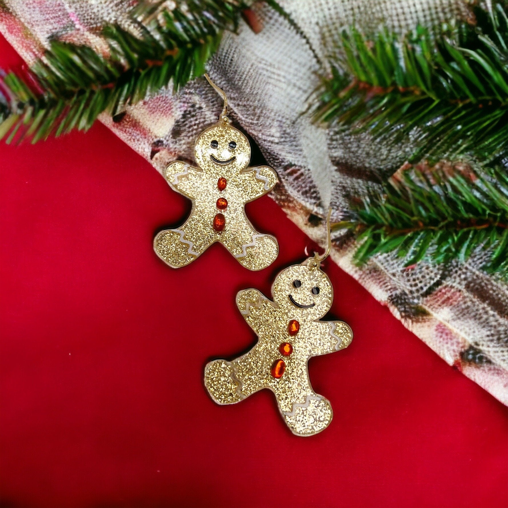 Gingerbread Man Earrings, Gingerbread Earrings, Christmas Earrings, Christmas Jewelry, Christmas Jewelry, Handmade Earrings, Cookie Earrings - Rhythms of Grace Creative