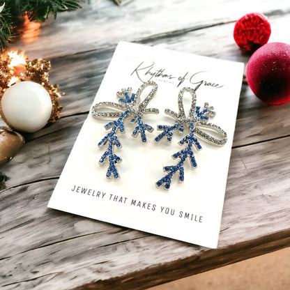 Frozen Earrings, Christmas Bow, Christmas Earrings, Christmas Jewelry, Christmas Rhinestones, Handmade Earrings, Bow Accessories - Rhythms of Grace Creative
