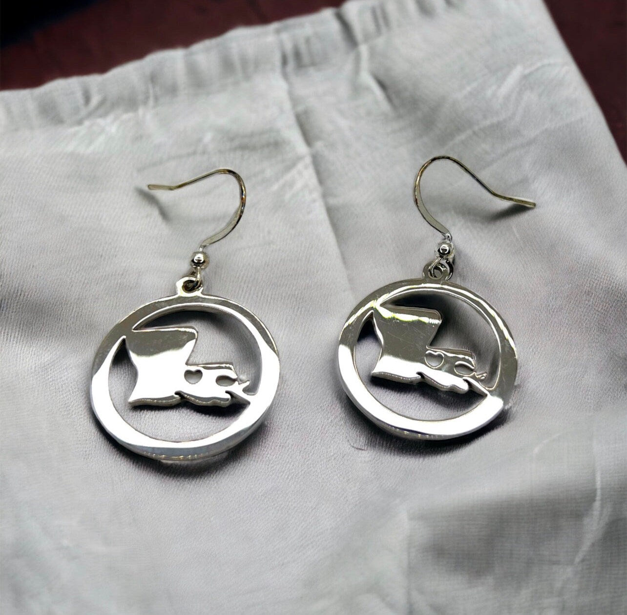 Louisiana Earrings - Louisiana State, Handmade Jewelry, Heart of Louisiana, New Orleans Saints, NOLA Earrings, Handmade Earrings, Silver - Rhythms of Grace Creative