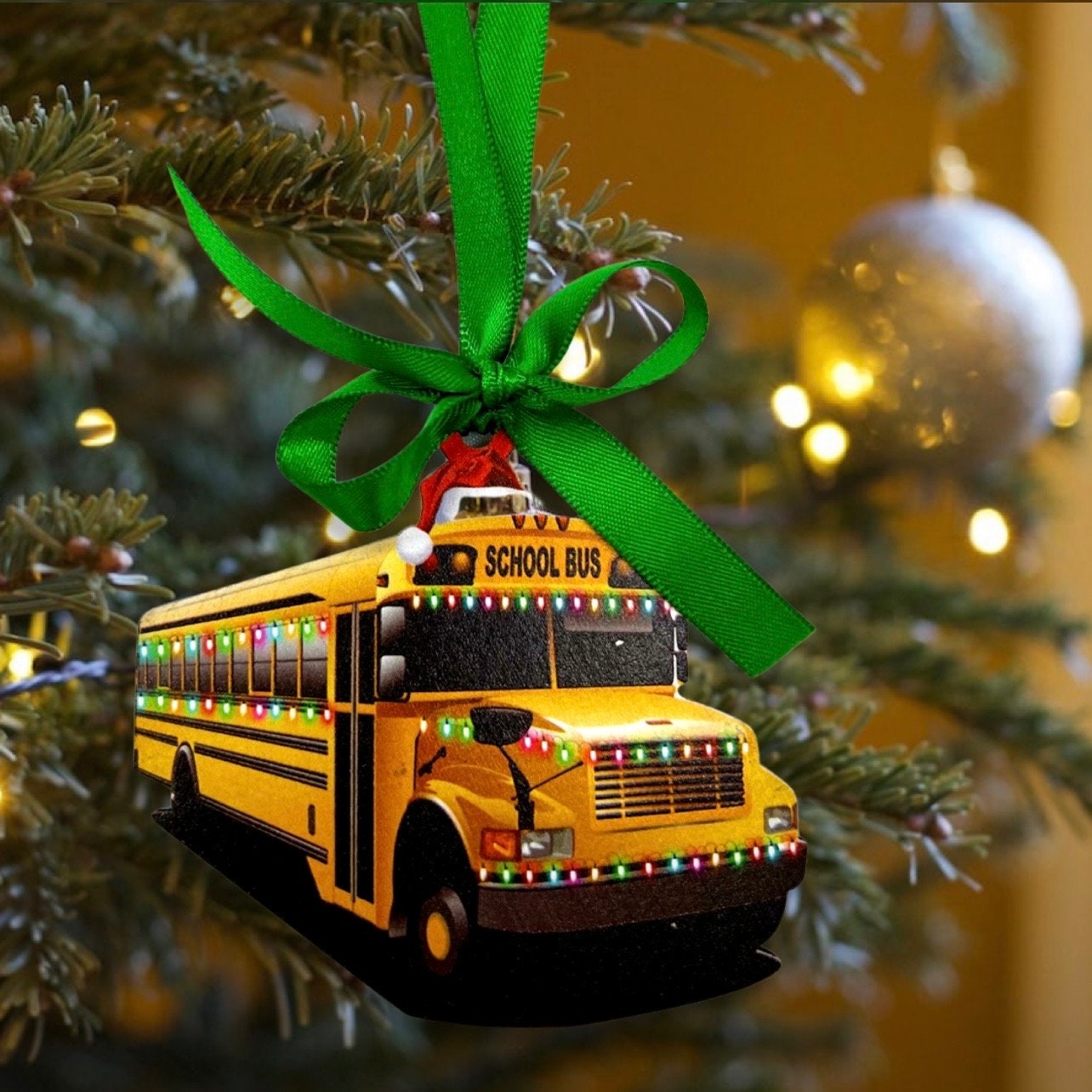 Christmas Sublimation Ornament: Yellow School Bus - Rhythms of Grace Creative