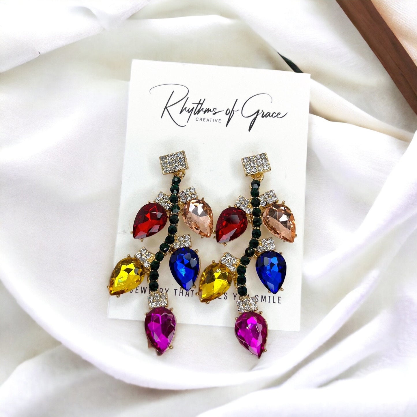 Christmas Lights Earrings - Christmas Earrings, Rhinestone Christmas, Christmas Jewelry, Christmas Jewelry, Handmade Earrings, Twinkle Light - Rhythms of Grace Creative