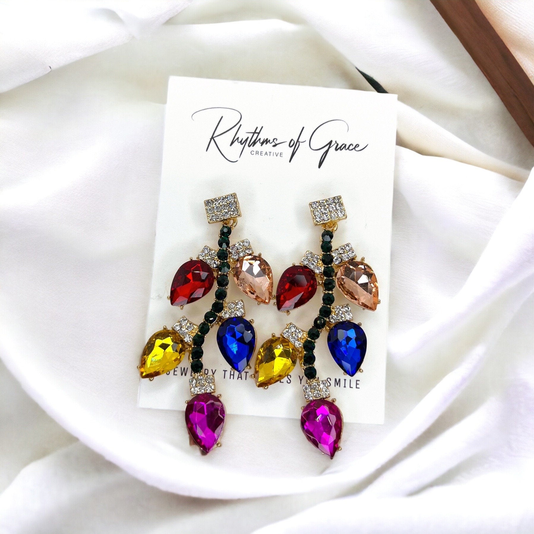 Christmas Lights Earrings - Christmas Earrings, Rhinestone Christmas, Christmas Jewelry, Christmas Jewelry, Handmade Earrings, Twinkle Light - Rhythms of Grace Creative