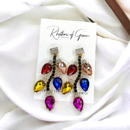 Christmas Lights Earrings - Christmas Earrings, Rhinestone Christmas, Christmas Jewelry, Christmas Jewelry, Handmade Earrings, Twinkle Light - Rhythms of Grace Creative