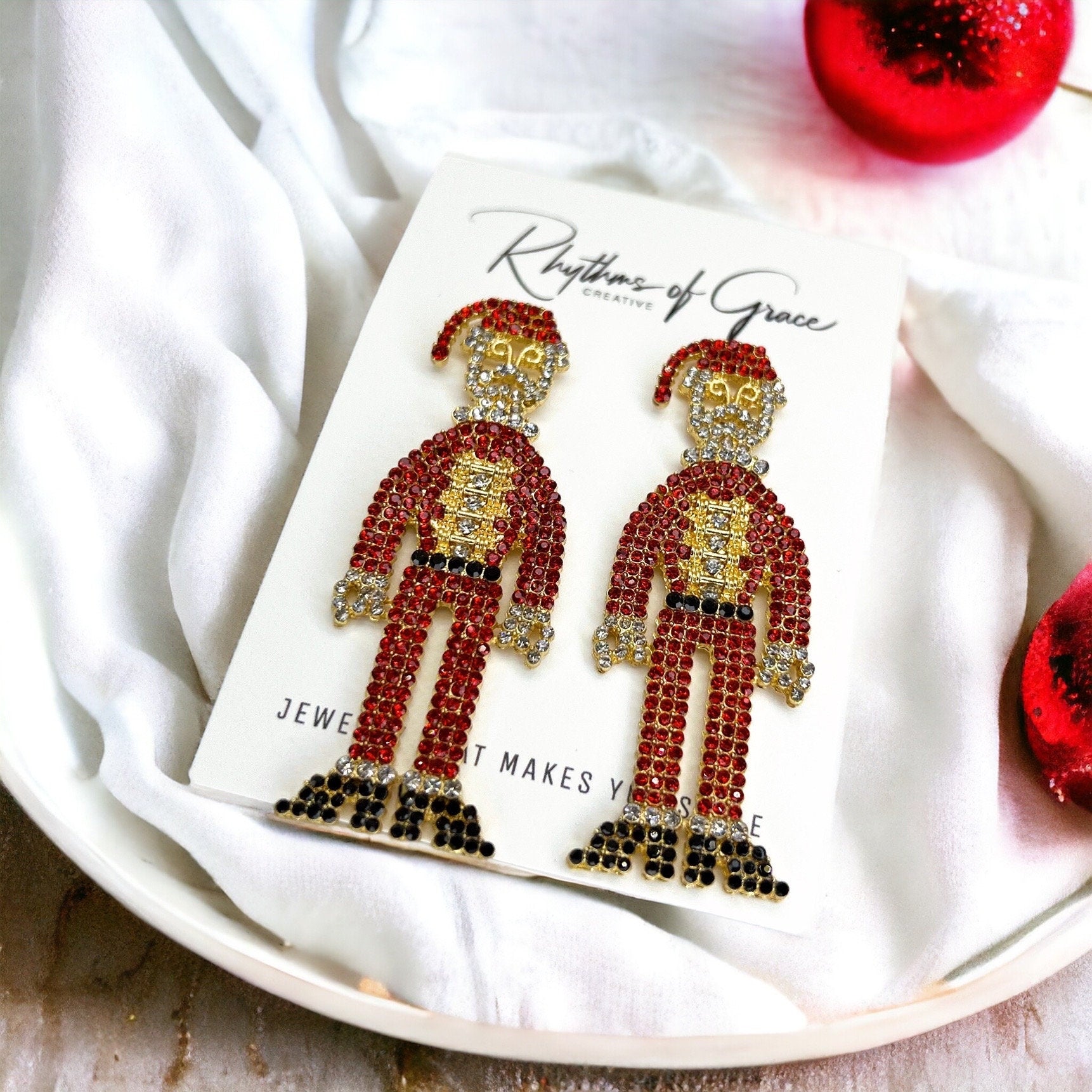 Sparkle and Shine with Santa! Oversized Rhinestone Santa Stud Drop Earrings! 🎅 - Rhythms of Grace Creative