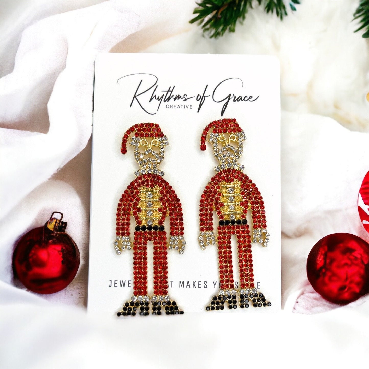 Sparkle and Shine with Santa! Oversized Rhinestone Santa Stud Drop Earrings! 🎅 - Rhythms of Grace Creative