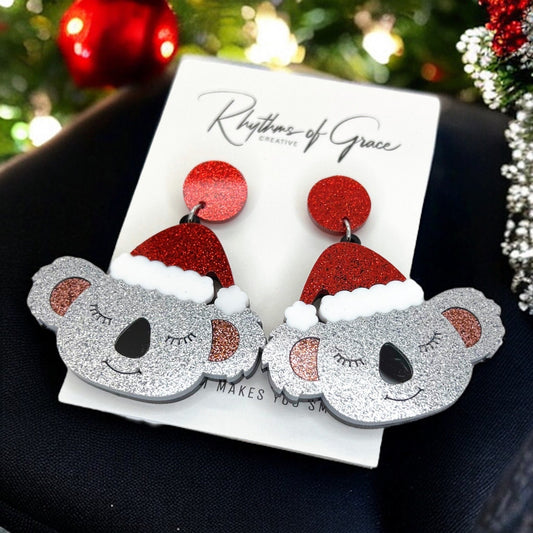 Aussie Christmas Cheer: Santa Koala Holiday Earrings - Rhythms of Grace Creative