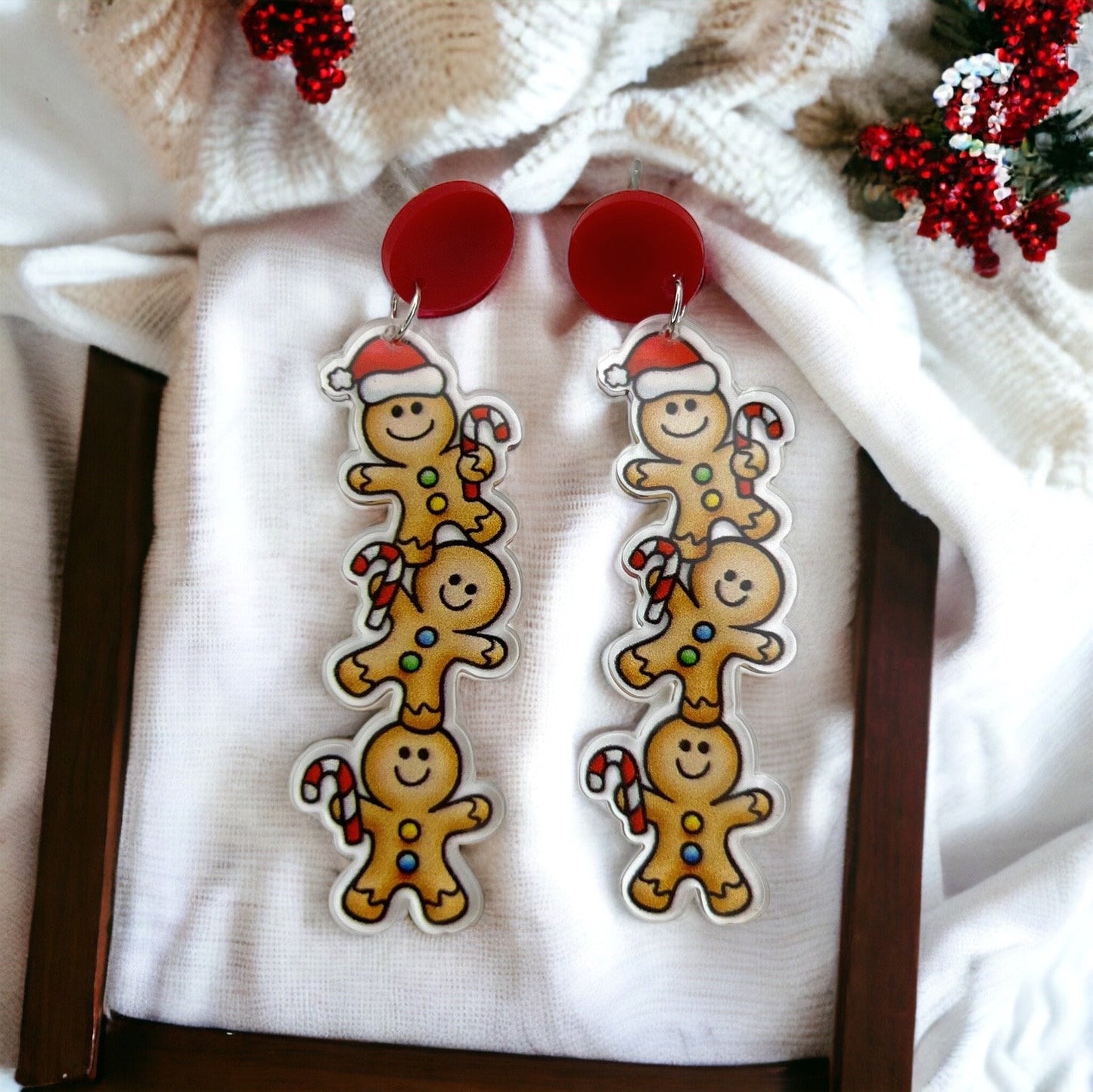 Gingerbread Men Earrings - Christmas Earrings, Gingerbread Earrings, Christmas Jewelry, Christmas Jewelry, Handmade Earrings - Rhythms of Grace Creative