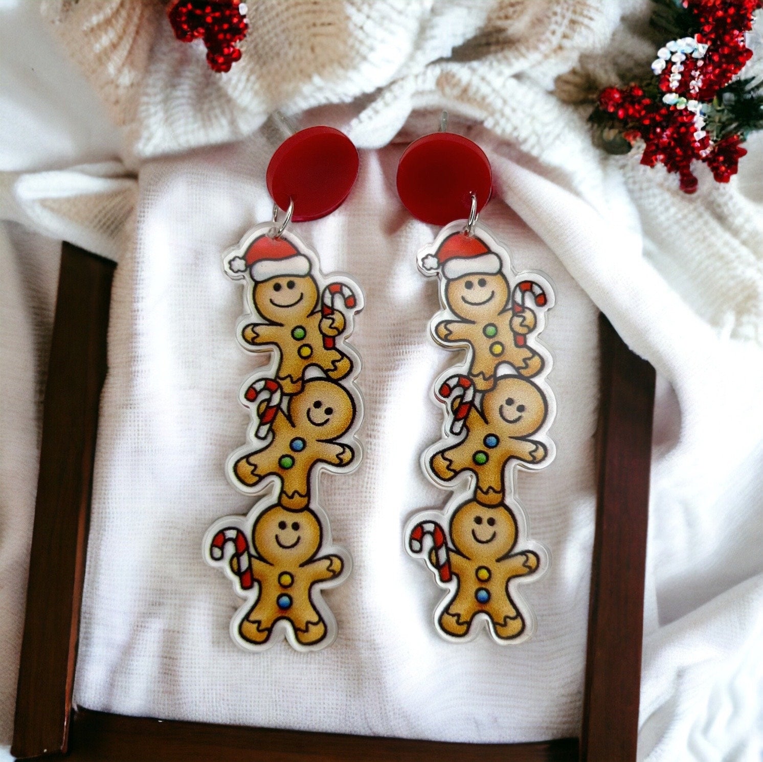 Gingerbread Men Earrings - Christmas Earrings, Gingerbread Earrings, Christmas Jewelry, Christmas Jewelry, Handmade Earrings - Rhythms of Grace Creative