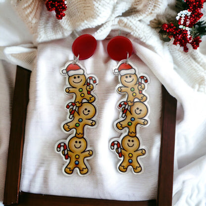 Gingerbread Men Earrings - Christmas Earrings, Gingerbread Earrings, Christmas Jewelry, Christmas Jewelry, Handmade Earrings - Rhythms of Grace Creative