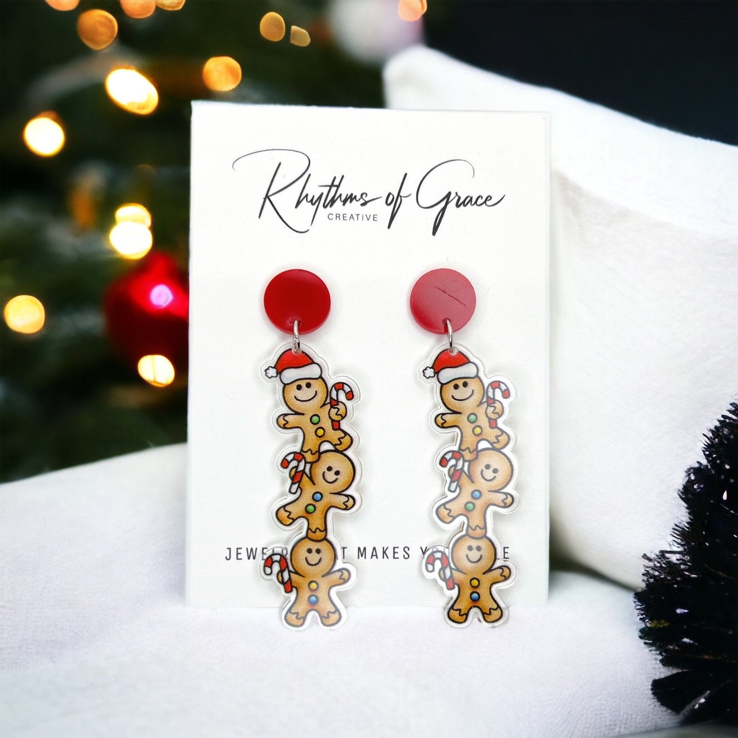 Gingerbread Men Earrings - Christmas Earrings, Gingerbread Earrings, Christmas Jewelry, Christmas Jewelry, Handmade Earrings - Rhythms of Grace Creative