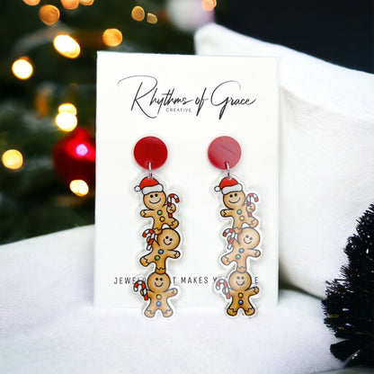 Gingerbread Men Earrings - Christmas Earrings, Gingerbread Earrings, Christmas Jewelry, Christmas Jewelry, Handmade Earrings - Rhythms of Grace Creative