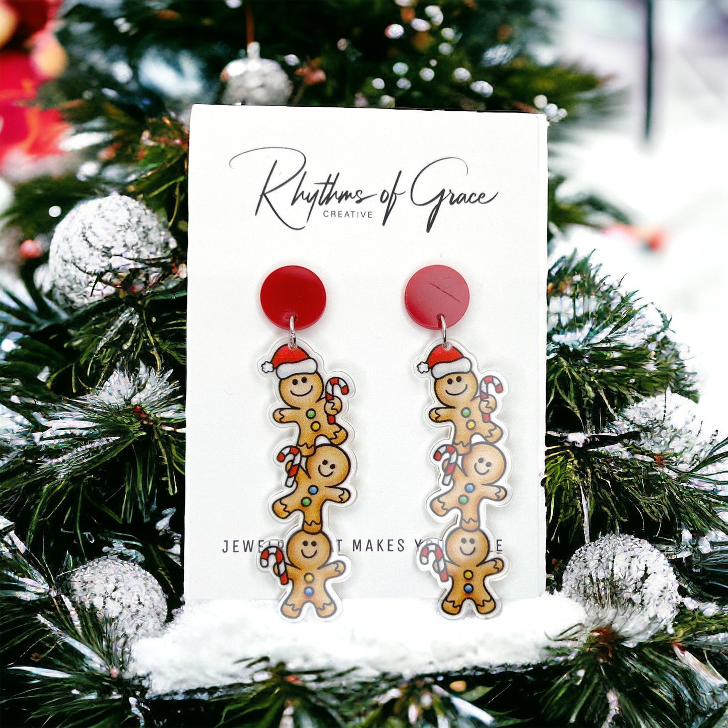 Gingerbread Men Earrings - Christmas Earrings, Gingerbread Earrings, Christmas Jewelry, Christmas Jewelry, Handmade Earrings - Rhythms of Grace Creative