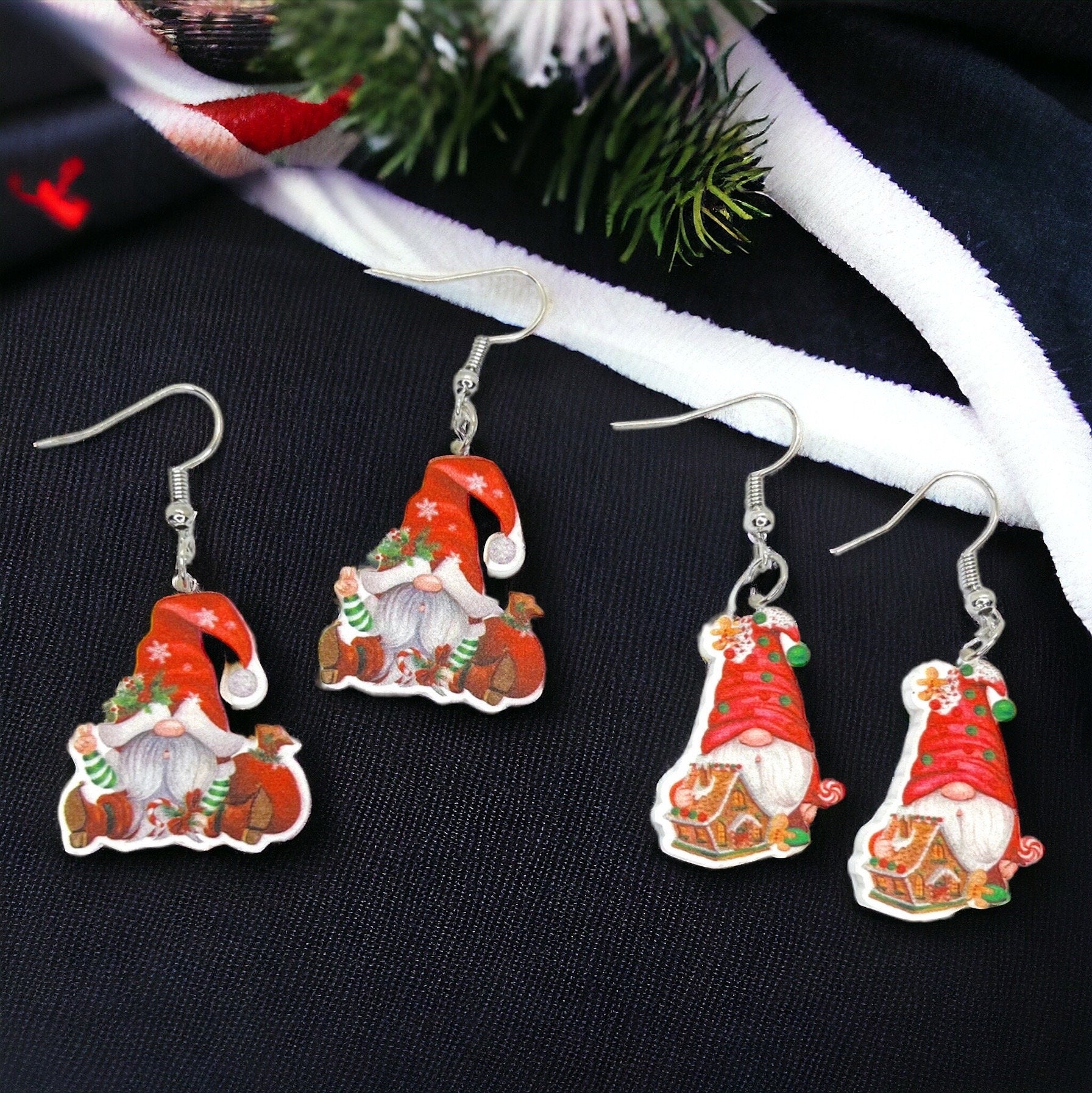 Christmas Gnome Earrings - Christmas Earrings, Garden Gnome, Christmas Gnomes, Christmas Jewelry, Handmade Earrings, Holiday Gnome, Elf - Rhythms of Grace Creative