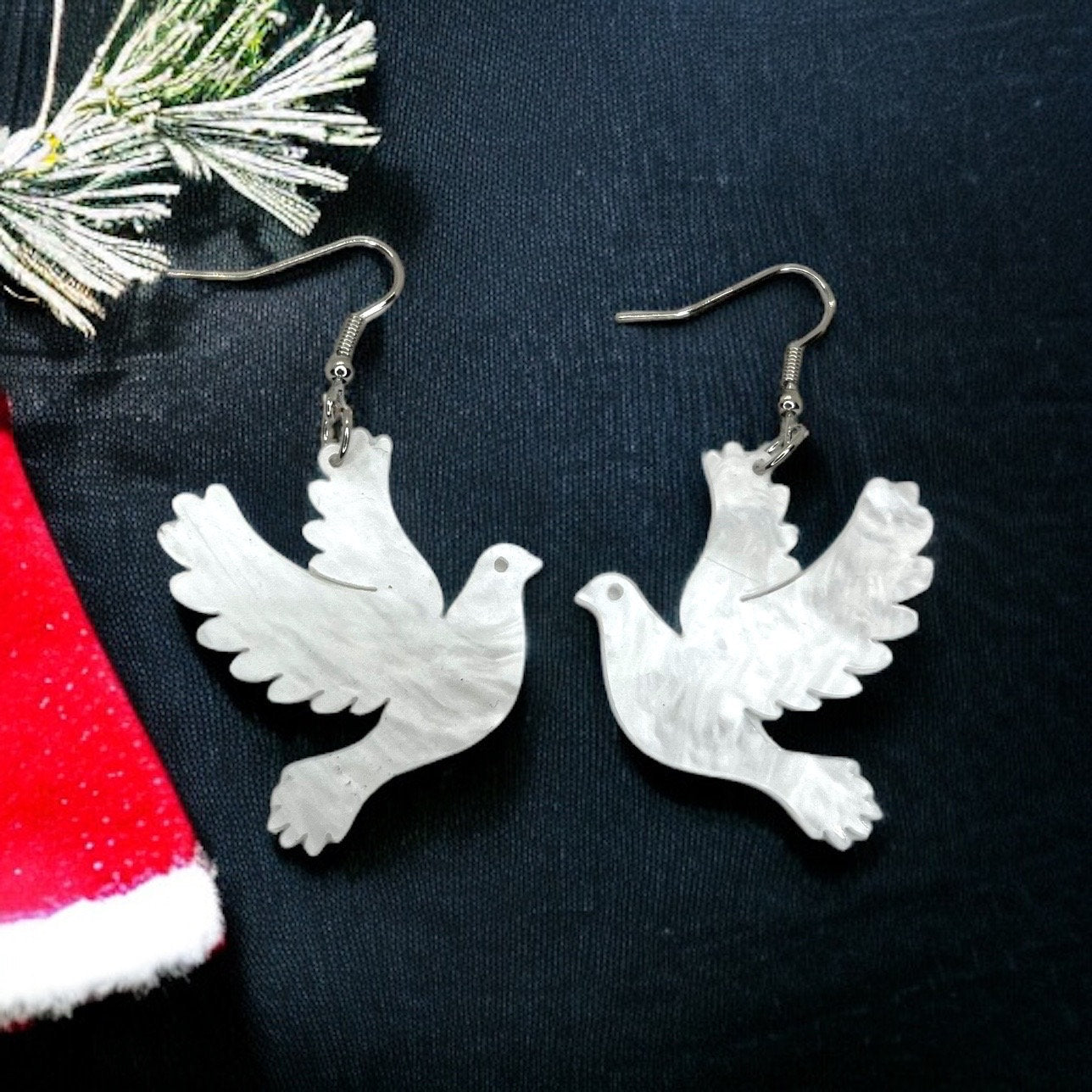 Dove Earrings - Christmas Earrings, White Dove Earrings, Christmas Jewelry, Dove Jewelry, Handmade Earrings, Bird Earrings, Christian - Rhythms of Grace Creative