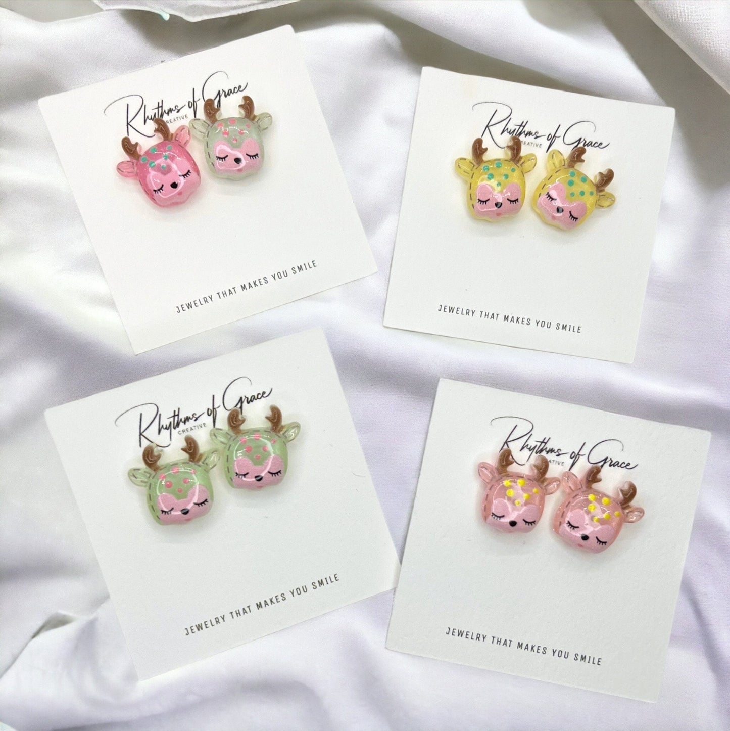 Reindeer Earrings - Christmas Studs, Christmas Earrings, Handmade Earrings, Santa Claus, Christmas Studs, Reindeer Studs, Deer Earrings - Rhythms of Grace Creative