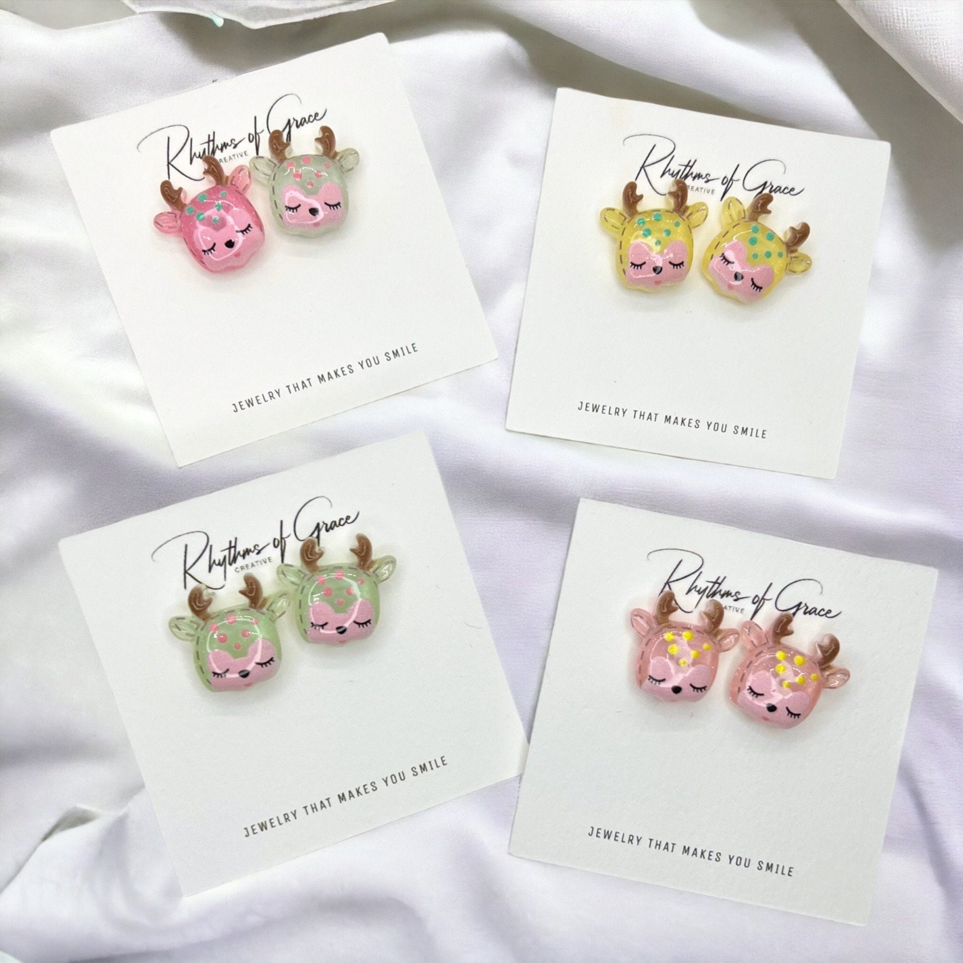 Reindeer Earrings - Christmas Studs, Christmas Earrings, Handmade Earrings, Santa Claus, Christmas Studs, Reindeer Studs, Deer Earrings - Rhythms of Grace Creative