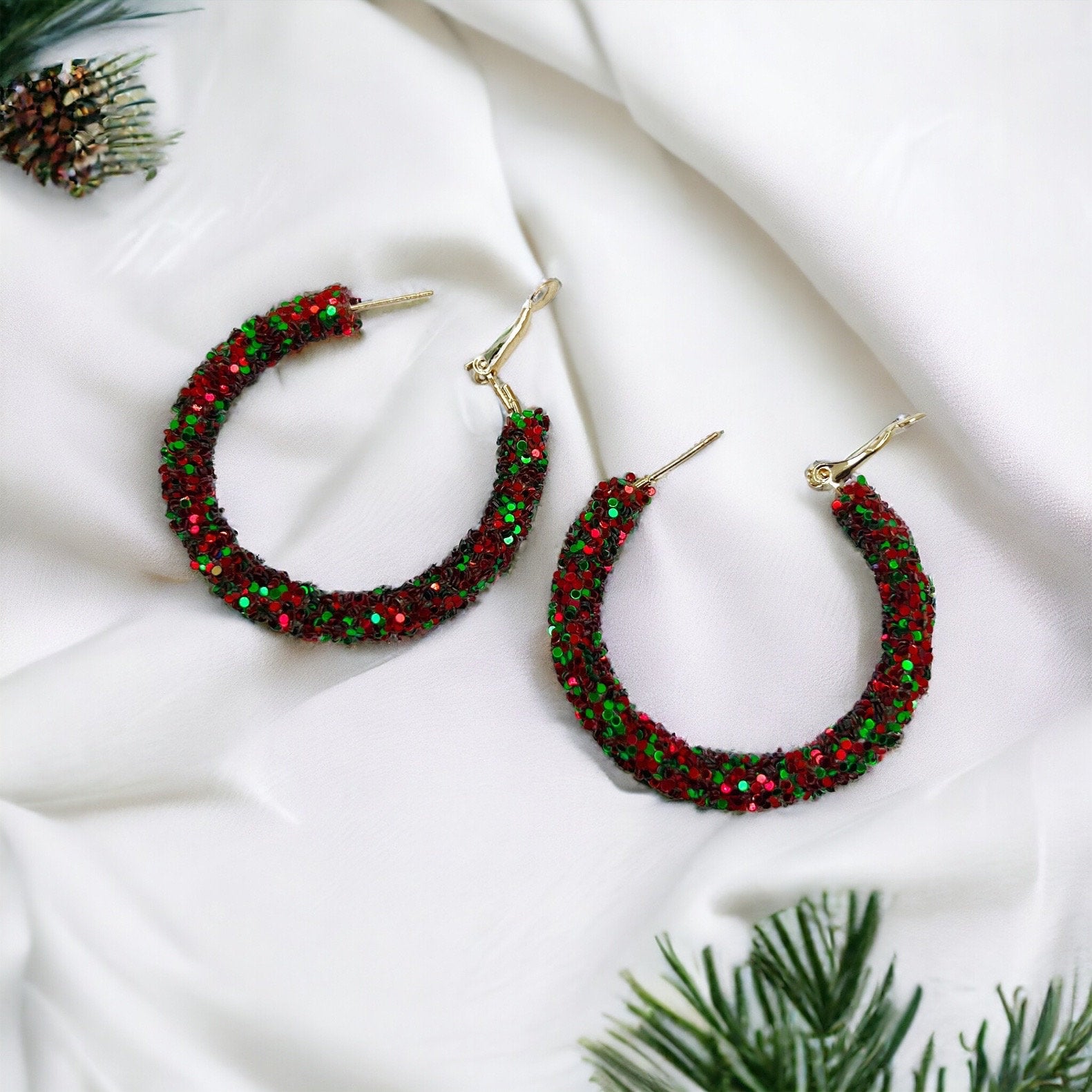 Sparkling Christmas Hoop Earrings: Dazzle in Red & White! ✨ - Rhythms of Grace Creative